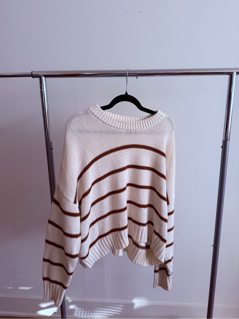 Jenni Kayne Women's Cream Striped Knit Sweater - Casual Cozy Pullover